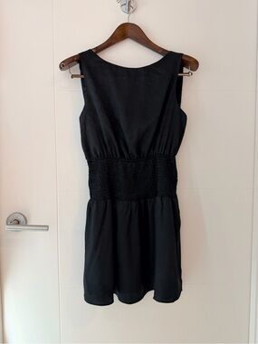 Vintage? Sleeveless Backless Black Mini Dress with Smocked Waist Crisp